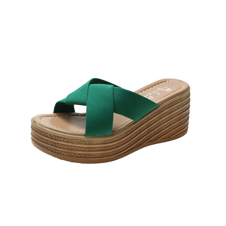 Damen Wedge-Pantoletten mit elegantem überkreuztem Riemendesign und komfortablem Hochplateau Drune