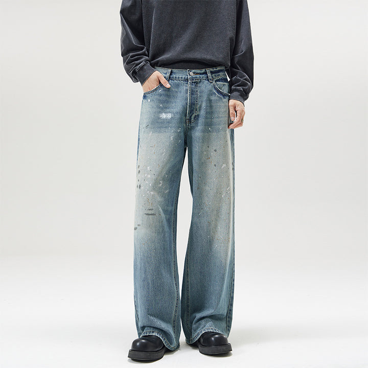 Herren weite Baggy-Jeans mit Paint-Splatter-Effekt und Vintage-Waschung Drune