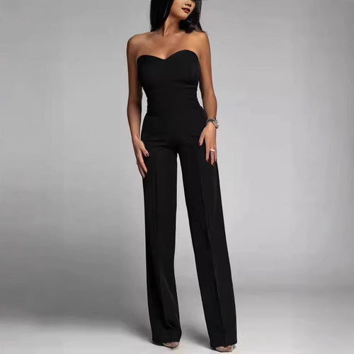 Damen eleganter Jumpsuit mit schulterfreiem Design und weitem Bein Drune