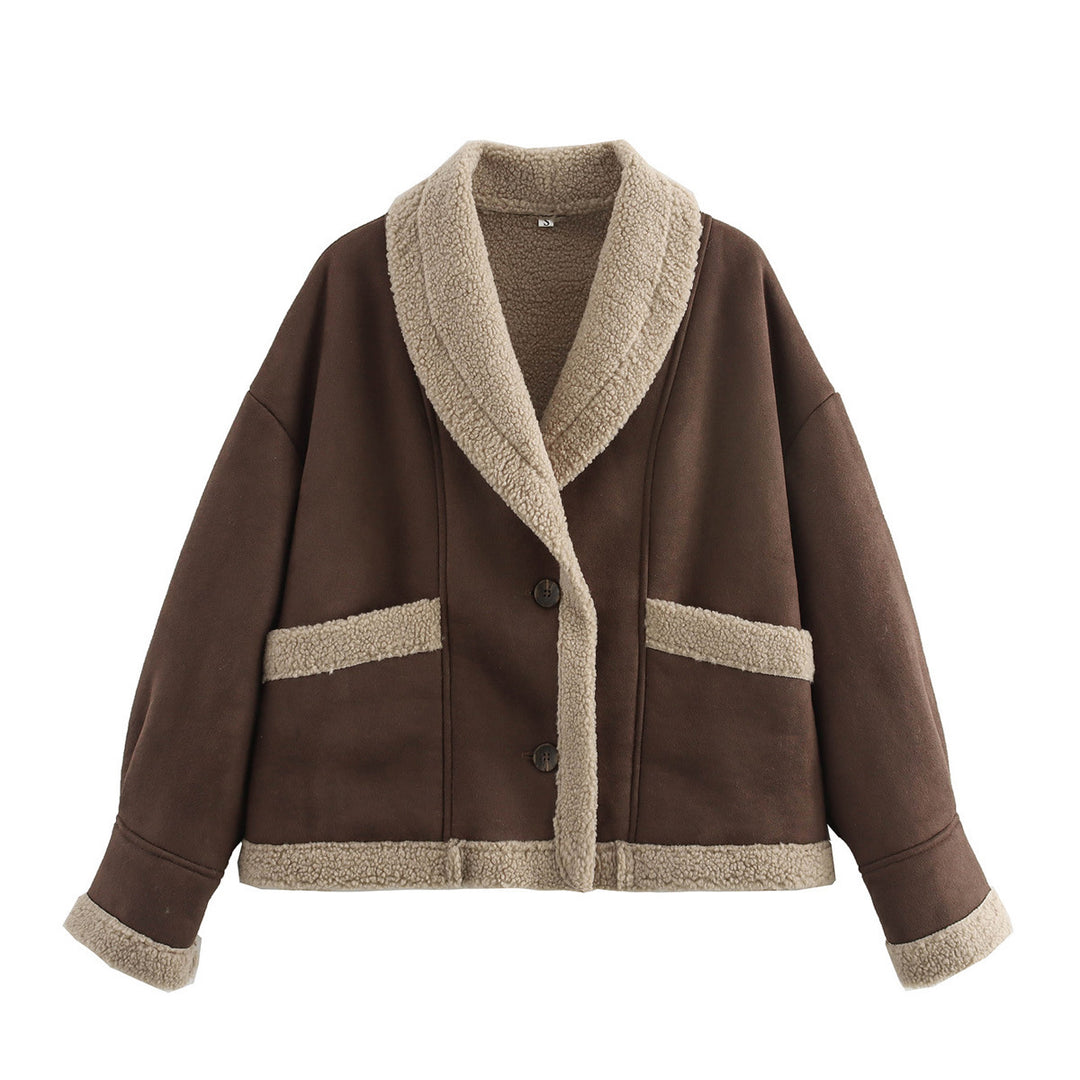 Damen kuschelige Blazerjacke im Teddy-Look mit praktischem Taschen Drune