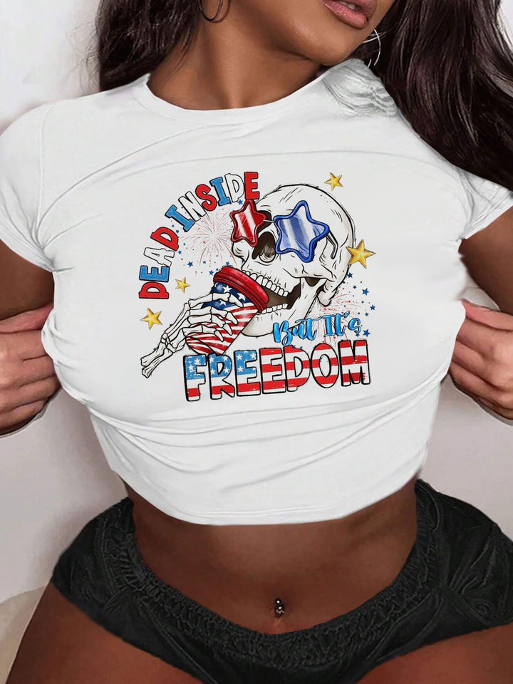 Damen Crop-T-Shirt mit kreativem Lippenmotiv und figurbetontem Schnitt Drune