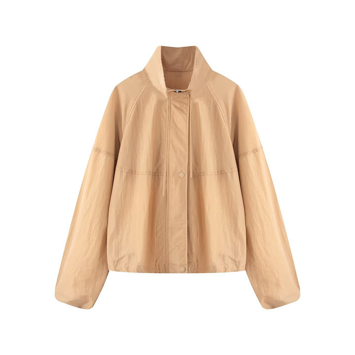 Damen Leichte Oversize-Blousonjacke aus Nylon mit Stehkragen, Kordelzug und Druckknopfverschluss Drune
