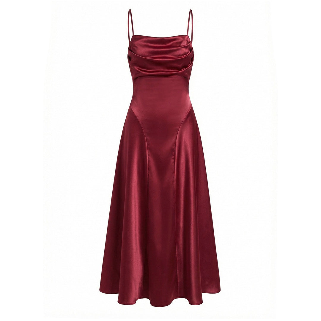 Damen Satin Abendkleid mit Drapé-Ausschnitt Drune