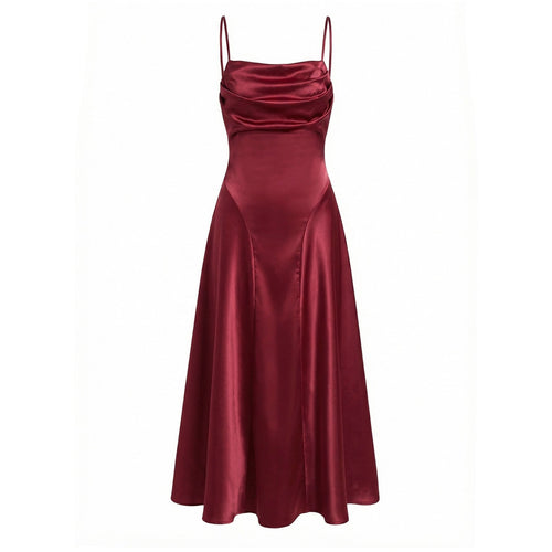 Damen Satin Abendkleid mit Drapé-Ausschnitt Drune