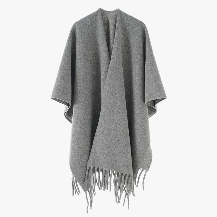 Damen Kaschmir‑Optik Capeponcho mit Fransen und offenem Oversize‑Schnitt Drune