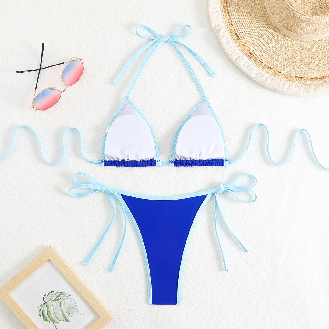 Damen Triangel-Bikini-Set mit verstellbaren Schleifen und kontrastierenden Akzenten Drune