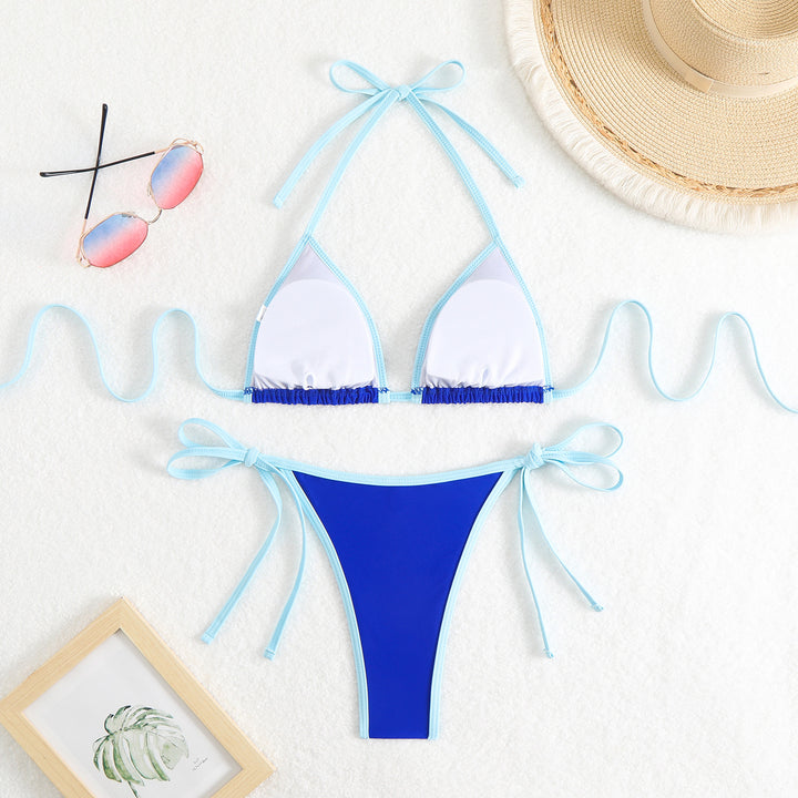 Damen Triangel-Bikini-Set mit verstellbaren Schleifen und kontrastierenden Akzenten Drune