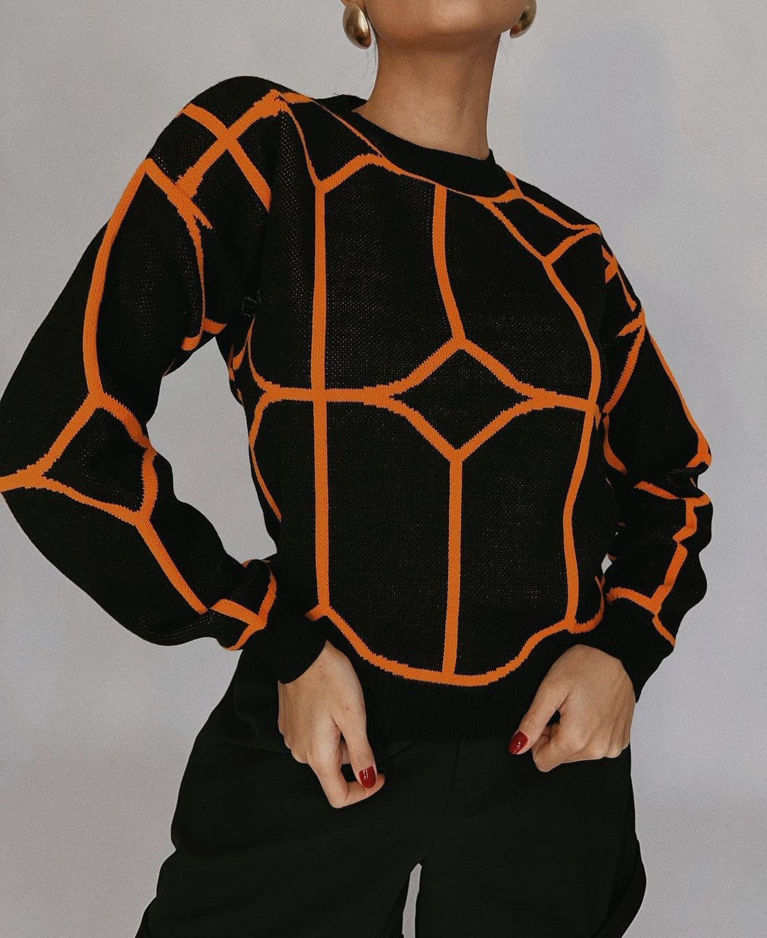 Damen Modischer Strickpullover mit grafischem Muster und lässigem Schnitt Drune
