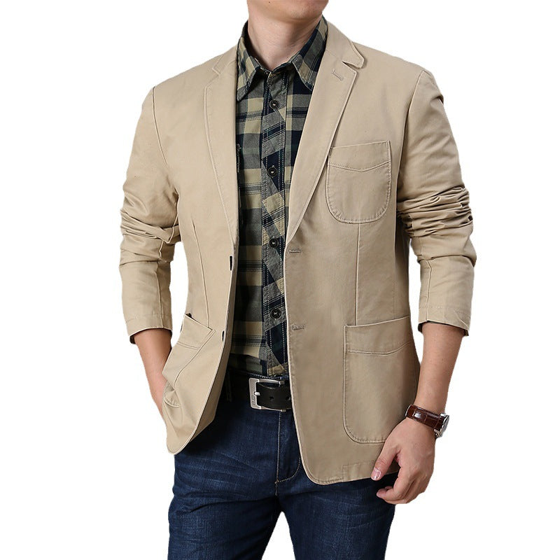 Herren legerer Baumwollblazer mit aufgesetzten Taschen und klassischem Knopfverschluss Drune