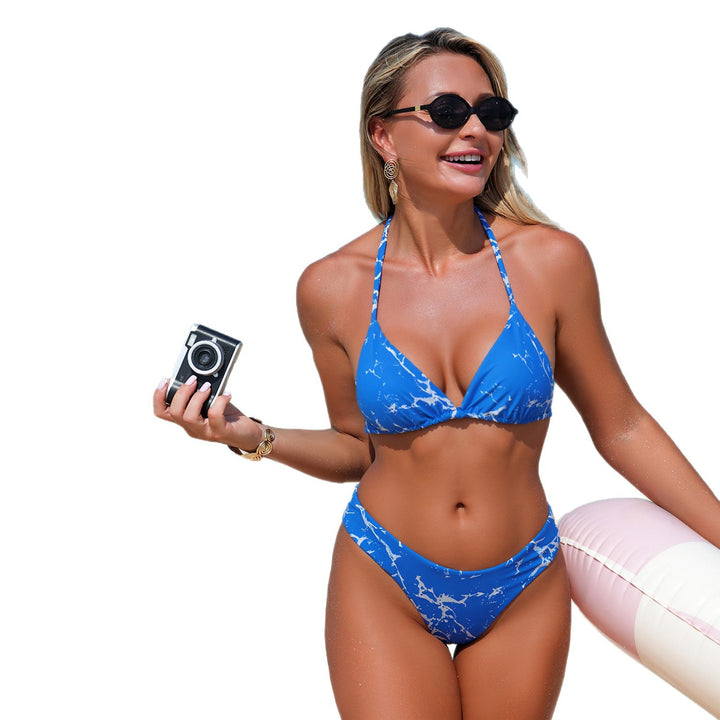 Damen Triangel-Bikini mit elegantem Schnitt und modernem Marmormuster Drune
