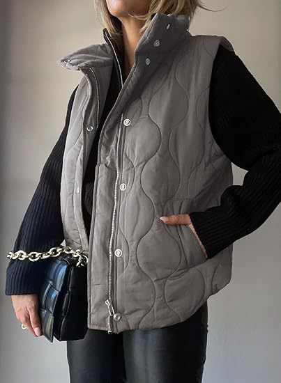Damen gesteppte Weste mit Stehkragen, zweiwege-Reißverschluss und Eingrifftaschen Drune