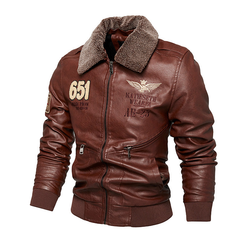 Herren Robuste Lederjacke mit abnehmbarem Teddykragen Drune