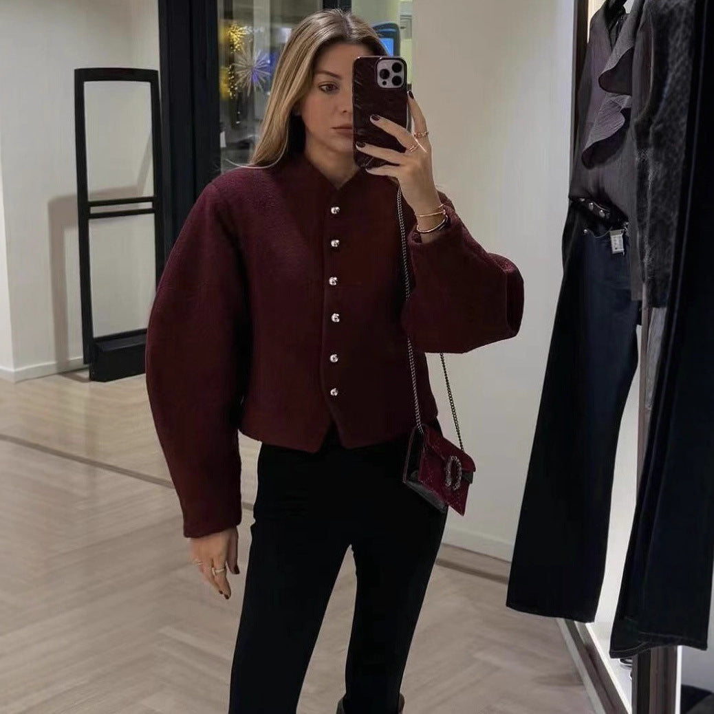 Damen modische Kurzjacke mit eleganter Knopfleiste Drune