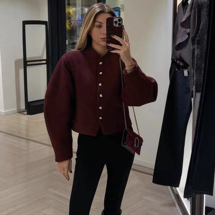 Damen modische Kurzjacke mit eleganter Knopfleiste Drune