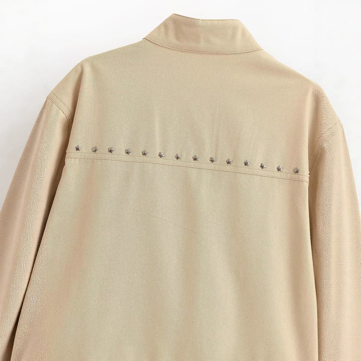 Damen Cropped Blouson in veganer Lederoptik mit Stehkragen und Nietenbesatz Drune