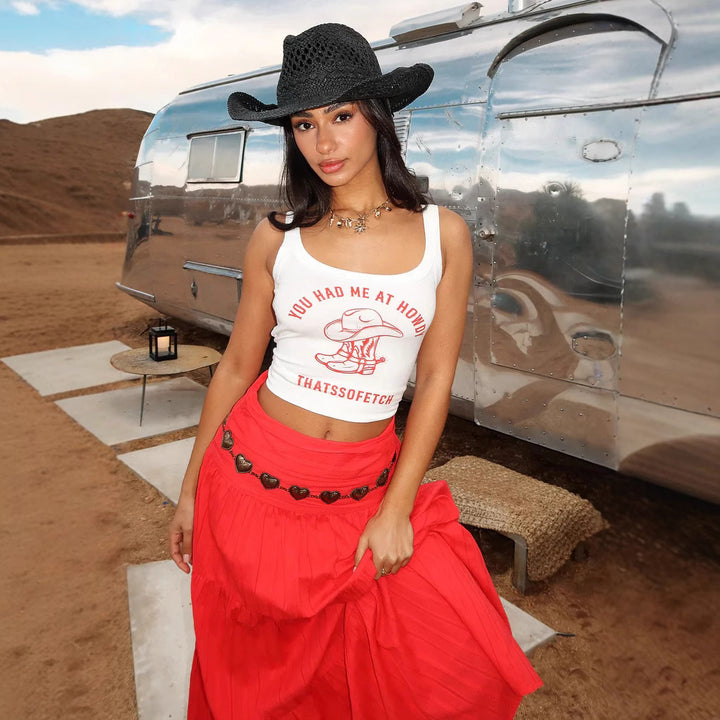 Damen Crop-Top mit auffälligem Schriftzug und figurbetontem Schnitt Drune