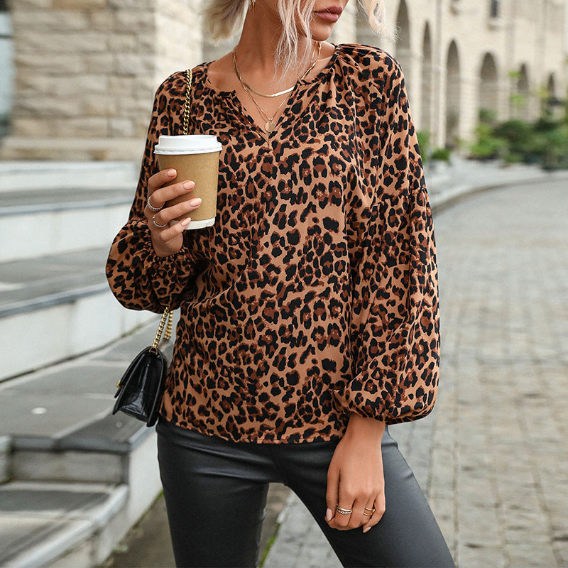 Damen Bluse mit Leopardenmuster Drune