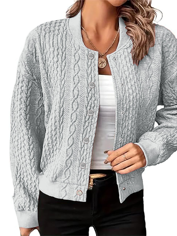 Damen Strickjacke im modernen Zopfmuster mit Druckknopfverschluss Drune