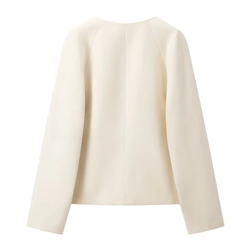 Damen nan kurz geschnittene Jacke mit V-Ausschnitt, zweifachem Schnallenverschluss und kastiger Silhouette Drune