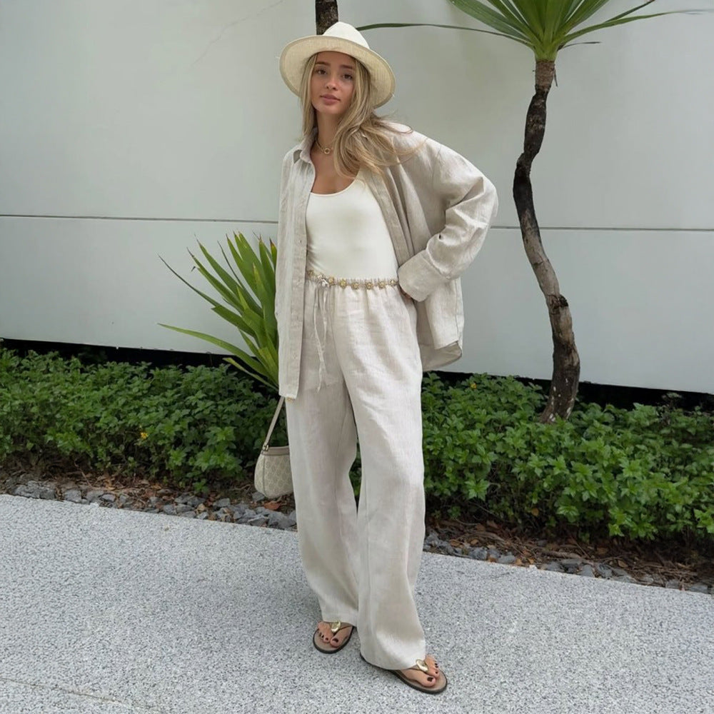Damen Luftiges Leinen-Ensemble mit weitem Schnitt Drune