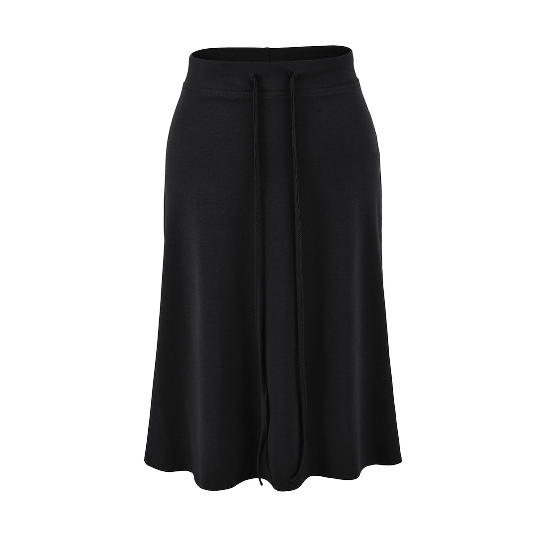 Damen Jersey-Midirock mit hohem Bund, Tunnelzug und A-Linien-Schnitt Drune