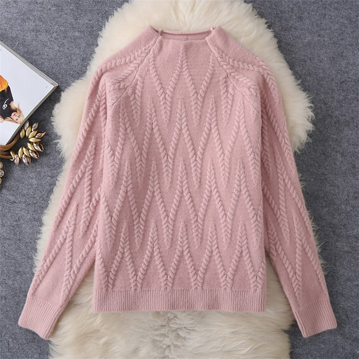 Damen gemütliches Strickensemble mit raffiniertem Zopfmuster Drune