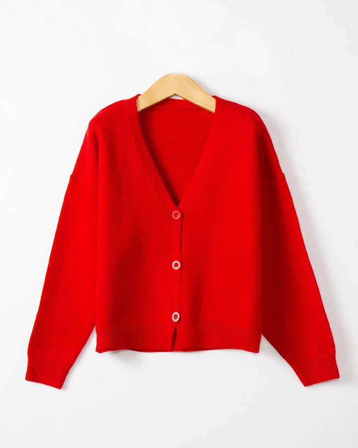Damen Strickjacke mit V-Ausschnitt und Knopfdetails Drune