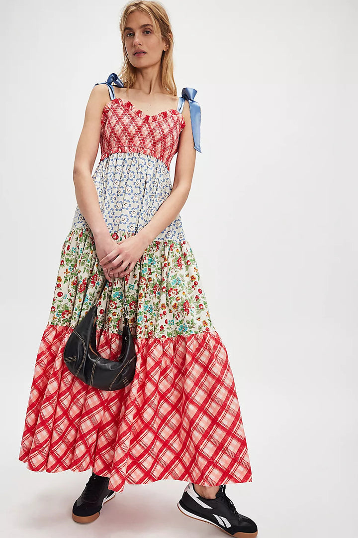 Damen Maxikleid mit floralen Mustern und voluminösem Rock Drune