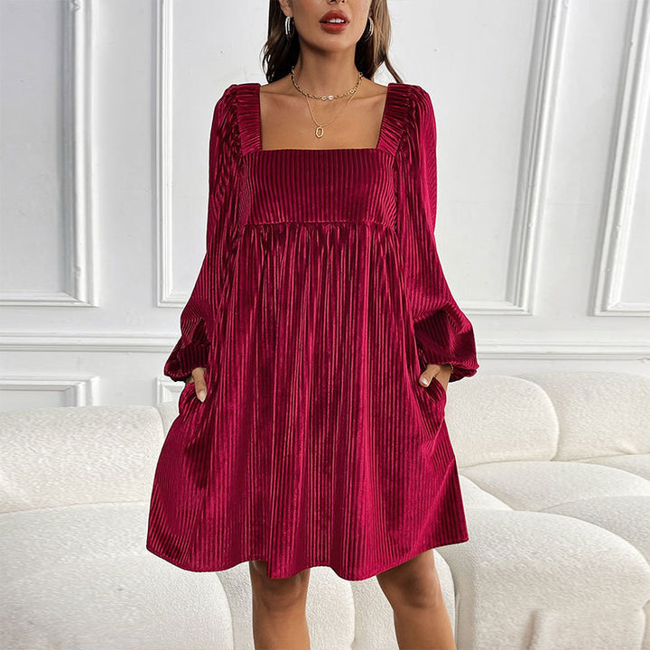 Damen Lässiges Maxikleid mit quadratischem Ausschnitt und Puffärmeln Drune