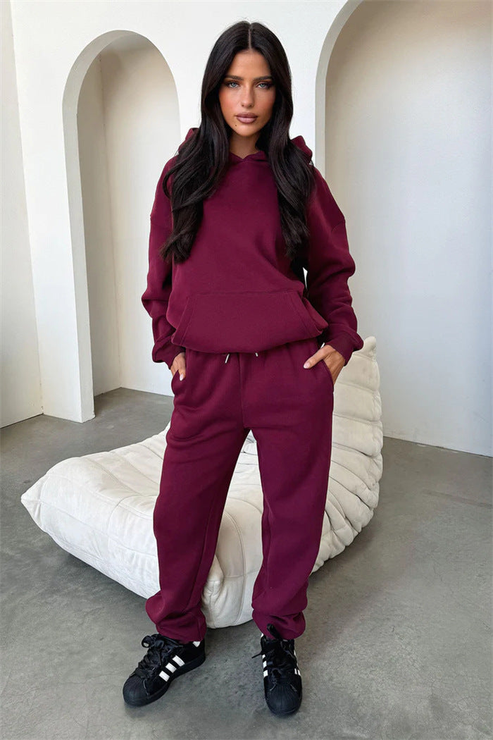 Damen Loungewear-Set mit oversized Kapuzenpullover und hochgeschnittener Kordelzug-Jogginghose aus Baumwollmischung Drune
