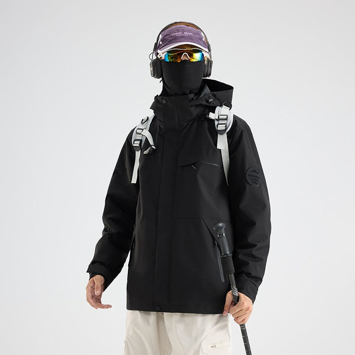 Herren Wasserdichte Outdoor-Softshelljacke mit Kapuze, hohem Stehkragen & Reißverschlusstaschen Drune