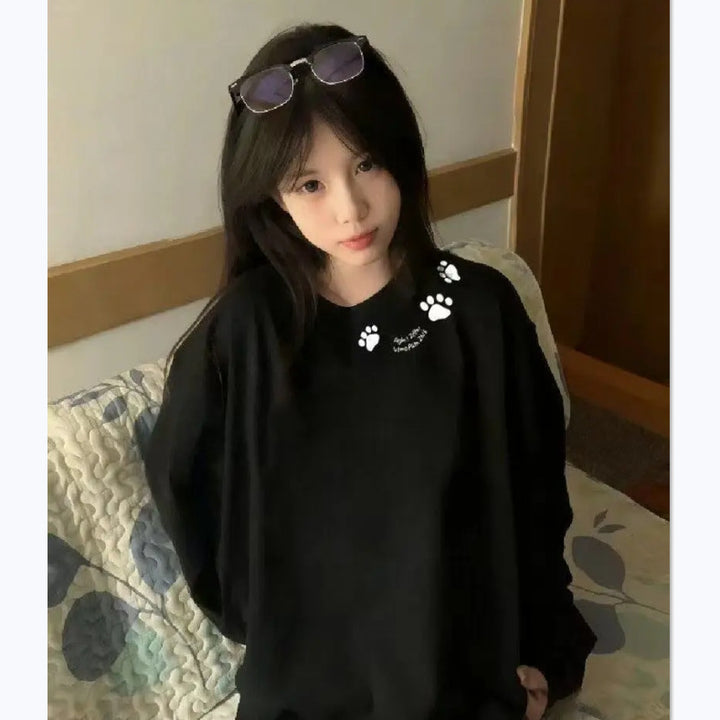 Damen Sweatshirt mit entzückendem Pfotenprint Drune