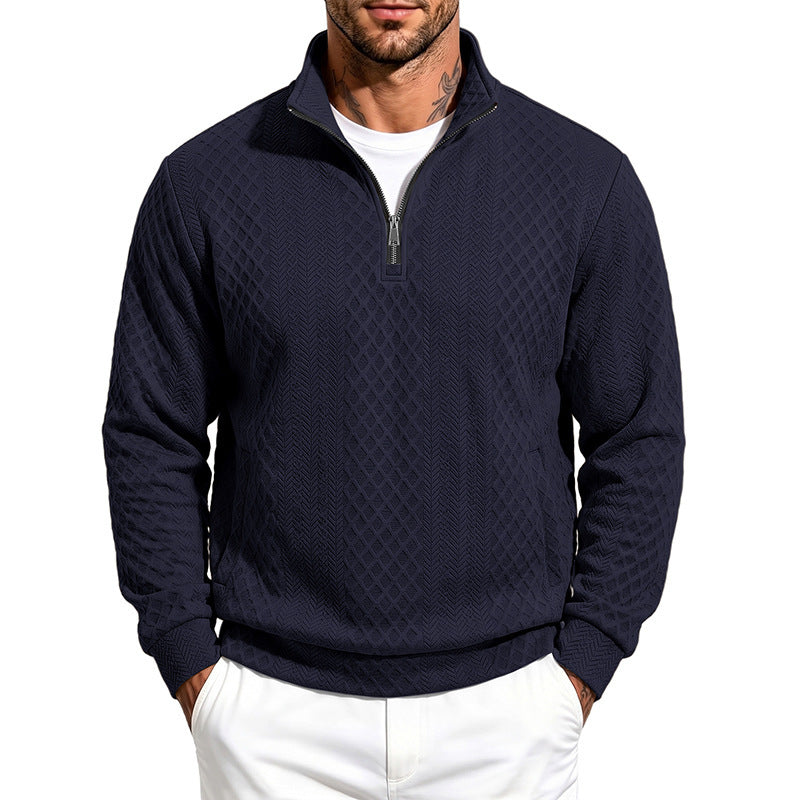 Herren Strukturierter Halbzip-Sweater aus Feinstrick mit Zopfmuster und Eingriffstaschen Drune