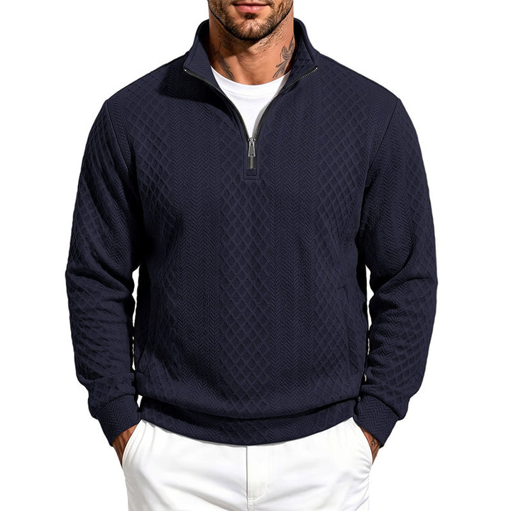 Herren Strukturierter Halbzip-Sweater aus Feinstrick mit Zopfmuster und Eingriffstaschen Drune
