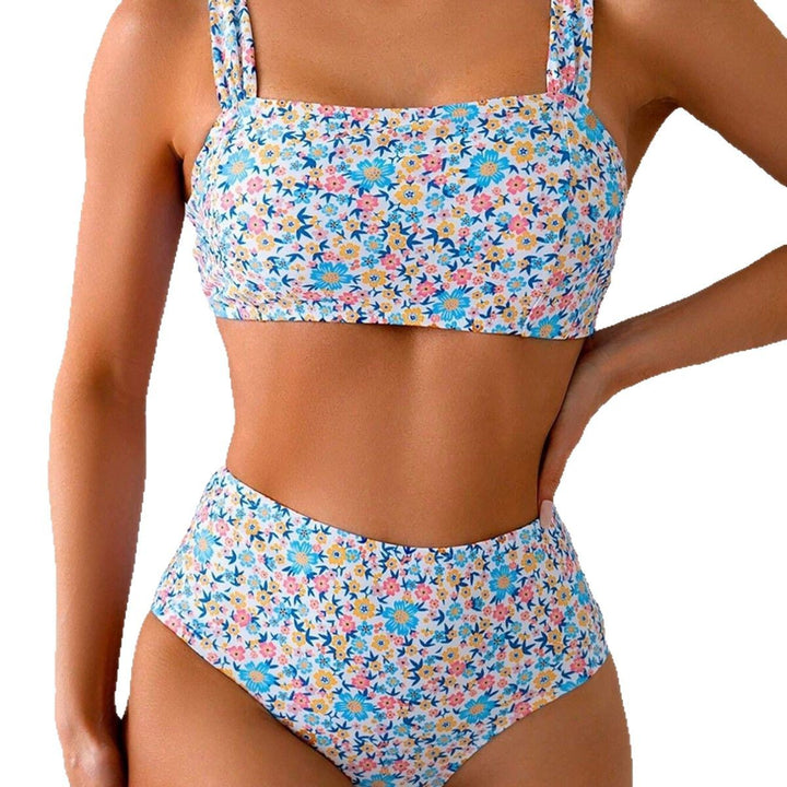 Drune | Damen Hoch tailliertes Bikini-Set mit floralen Mustern und breiten Trägern