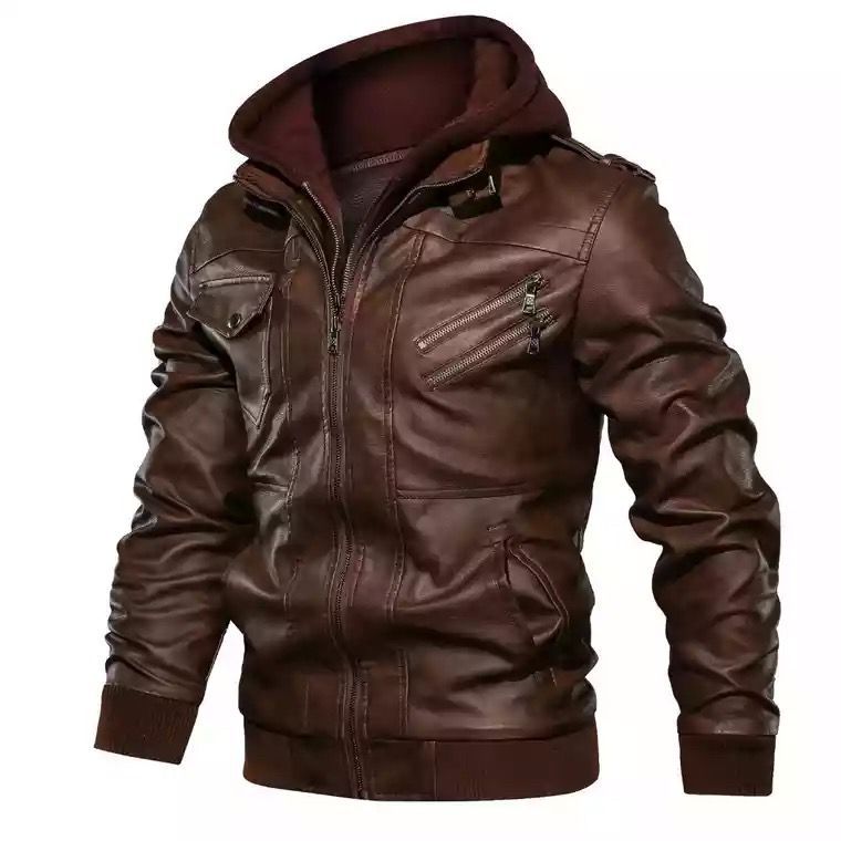 Herren Urbaner Kunstleder-Kapuzenblouson mit Teddyfutter und Multifunktionstaschen Drune