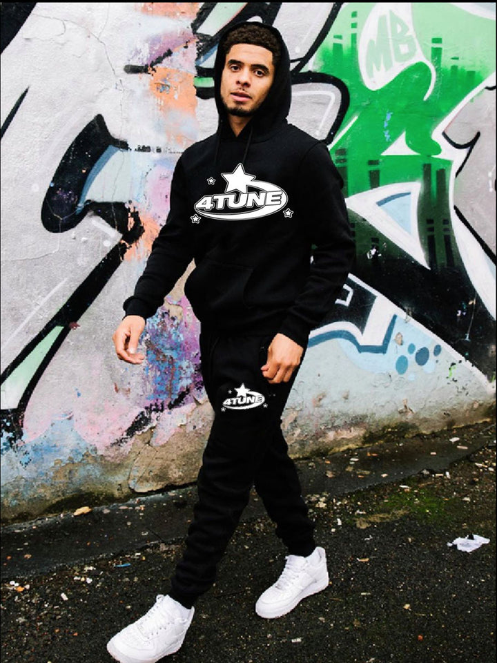 Herren Sportlicher Hoodie und Jogginghose Set mit kreativem Logo Druck Drune