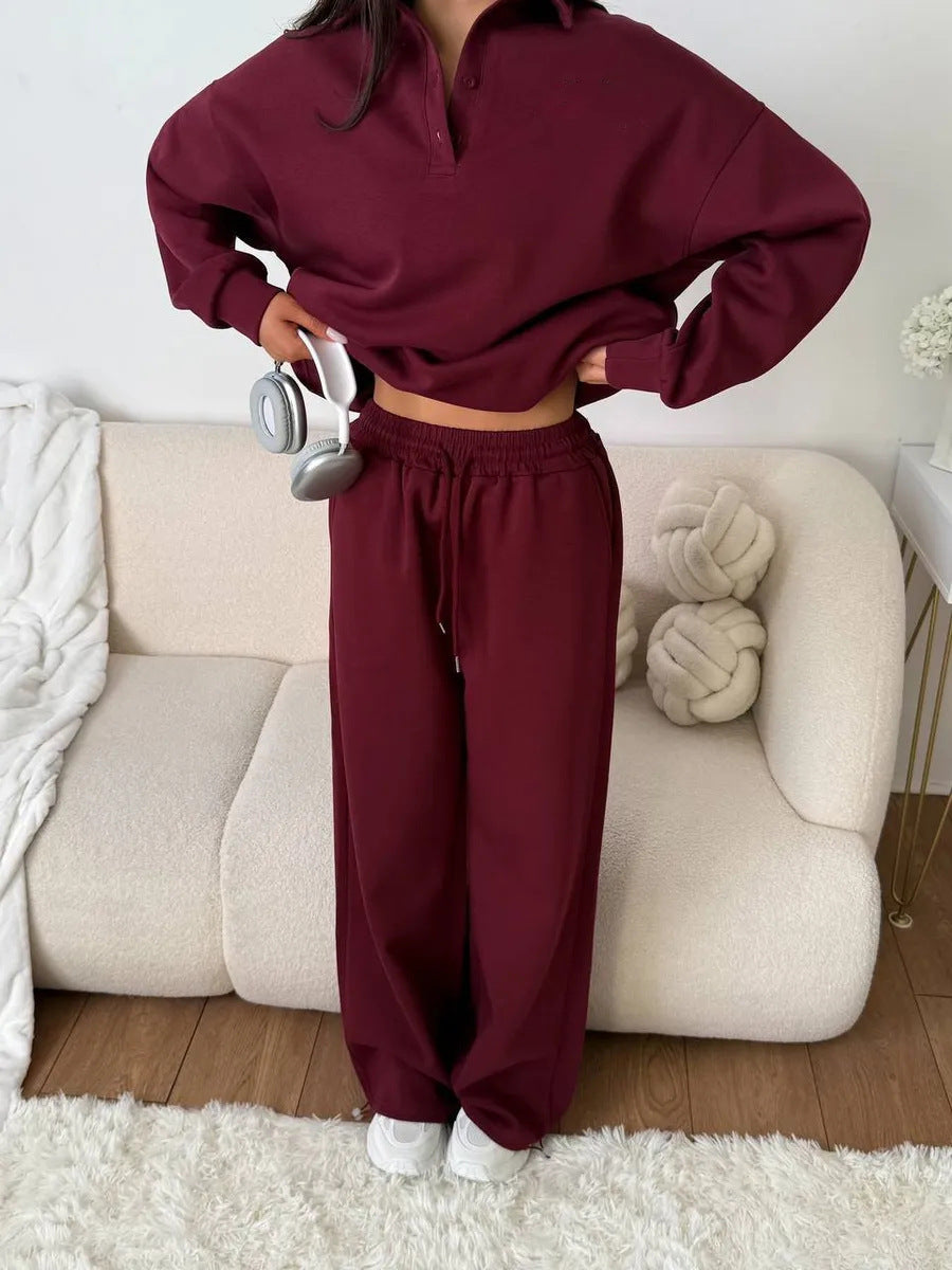 Damen Sportliches Loungewear-Set mit hohem Kragen und weitem Schnitt Drune