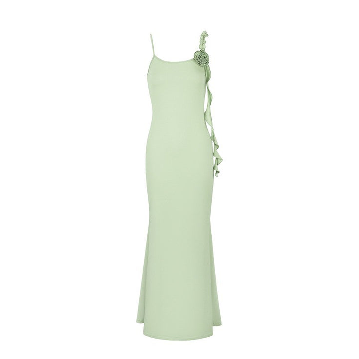 Damen Elegantes Maxikleid mit floralem Necktie und asymmetrischen Rüschen Drune