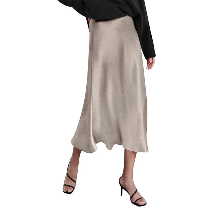 Damen eleganter Midi-Rock aus satinierter Viskose mit fließendem Fall Drune