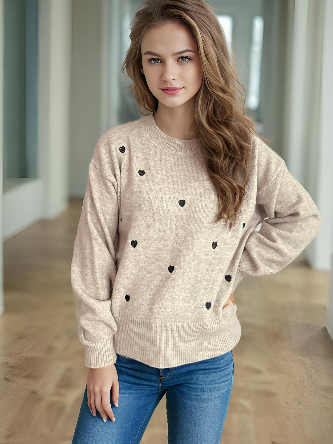 Damen Pullover mit verspieltem Herzmotiv und lässiger Passform Drune