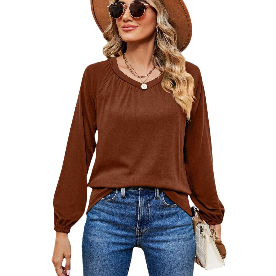 Damen lässiges Longsleeve Oberteil mit raffinierten Rüschendetails Drune