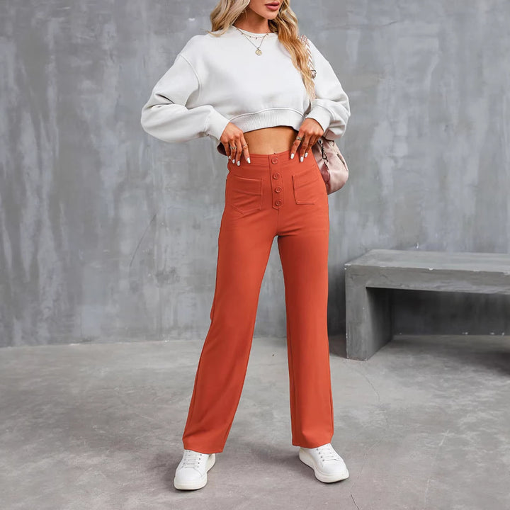 Damen Hochtaillierte Wide‑Leg Hose mit aufgesetzten Taschen Drune