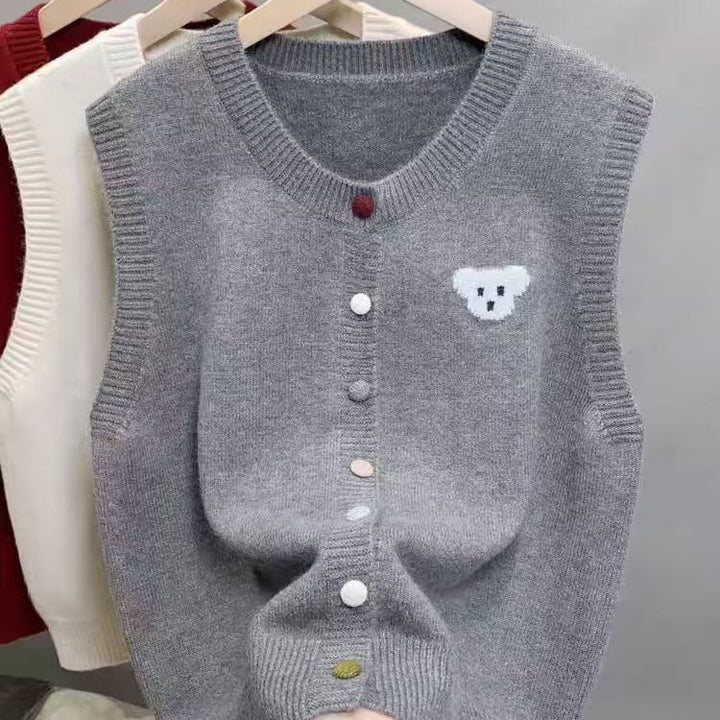 Damen Strickweste mit süßem Bärenmotiv Drune