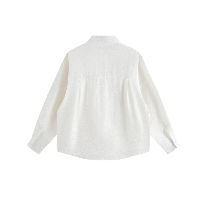 Damen Oversize-Hemdbluse aus strukturierter Baumwollmischung mit Kellerfalten Drune