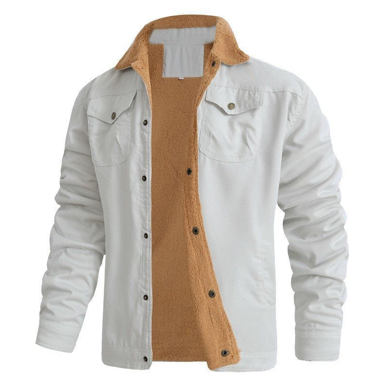 Herren Sherpa-gefütterte Canvas-Truckerjacke mit Teddyfell-Innenfutter und Hemdkragen Drune