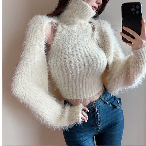 Damen Modischer Rollkragenpullover mit Puffärmeln Drune