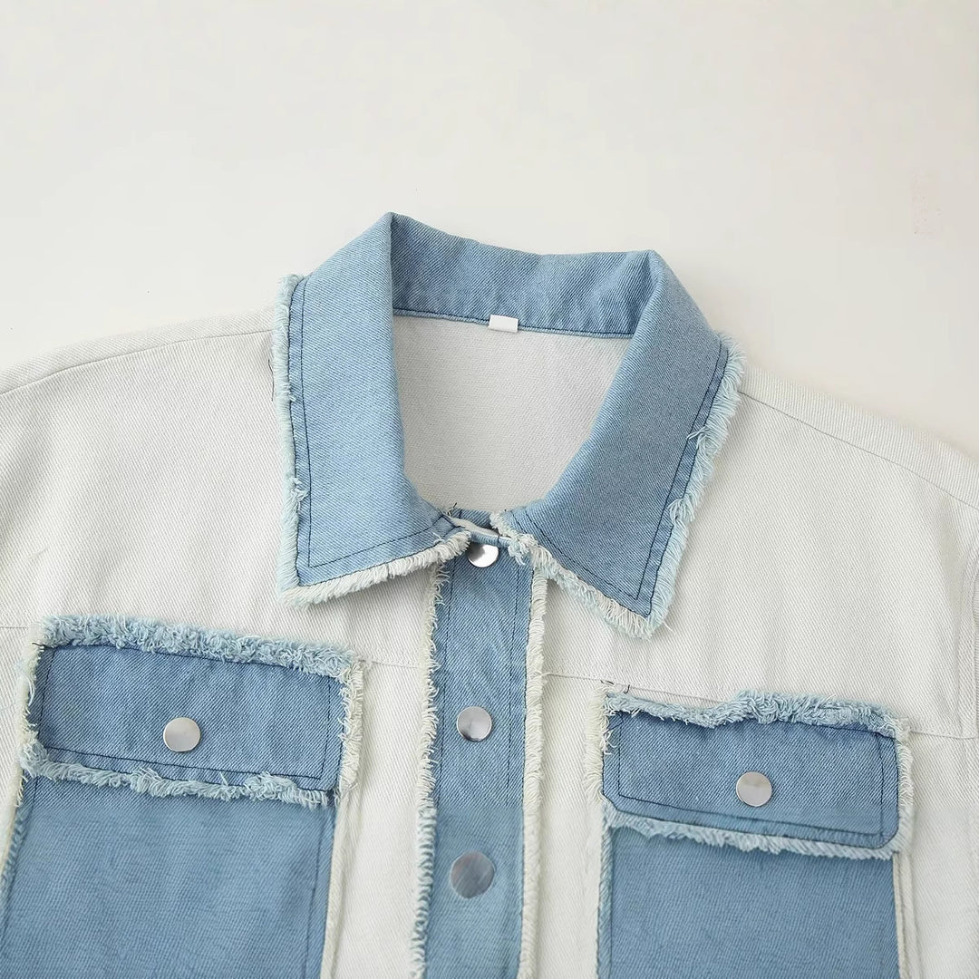 Damen Denimjacke mit Fransen und dekorativen Taschen Drune