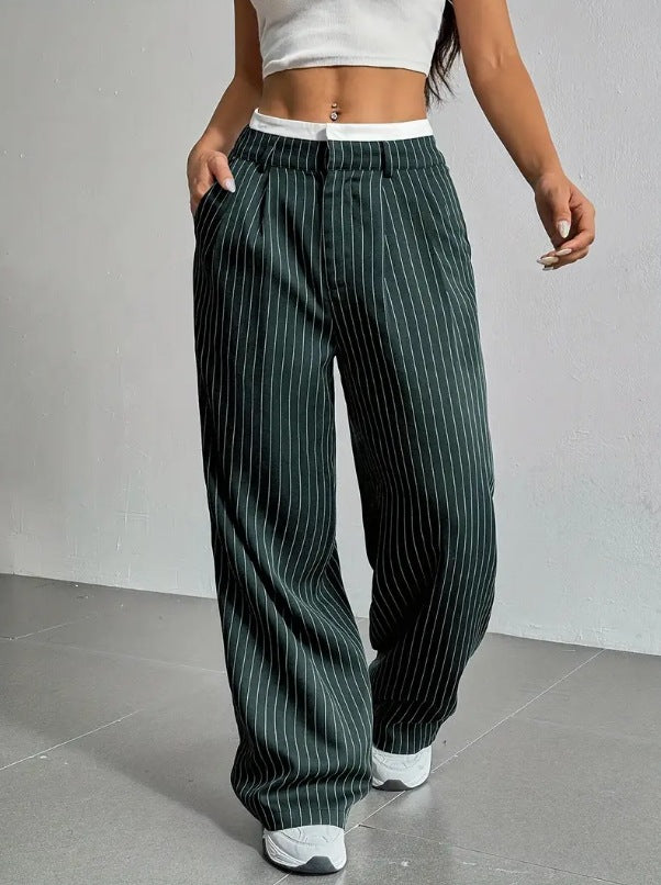 Damen Elegante und locker geschnittene Business-Hosen mit Streifen Drune