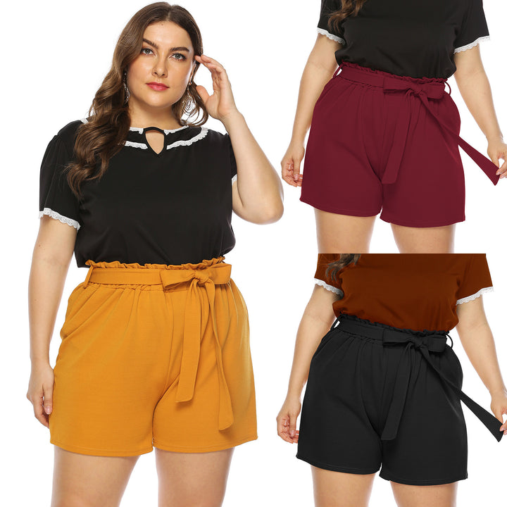 Damen modisches Oberteil mit Rüschenärmel und eleganten Shorts Drune